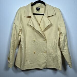 Eileen Fisher Cotton Butter Yellow Double Breasted Jacket Blazer Women's Size M